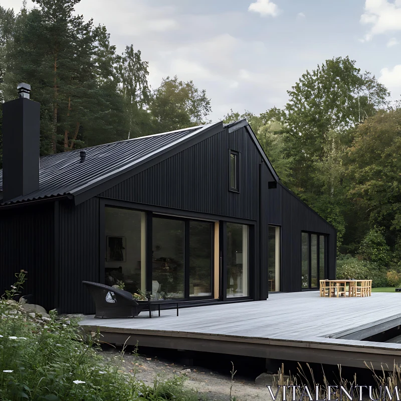 Contemporary Black House in Forest Setting AI Image