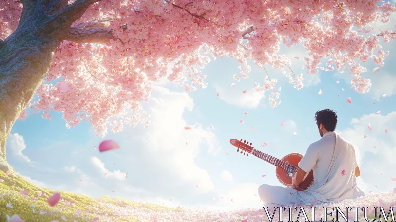 Guitar Harmony Under Cherry Blossoms AI Image