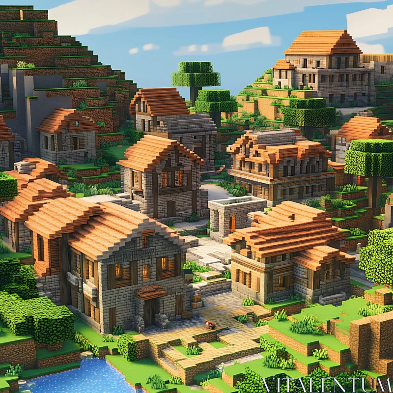 AI ART Digital Render of Block Village