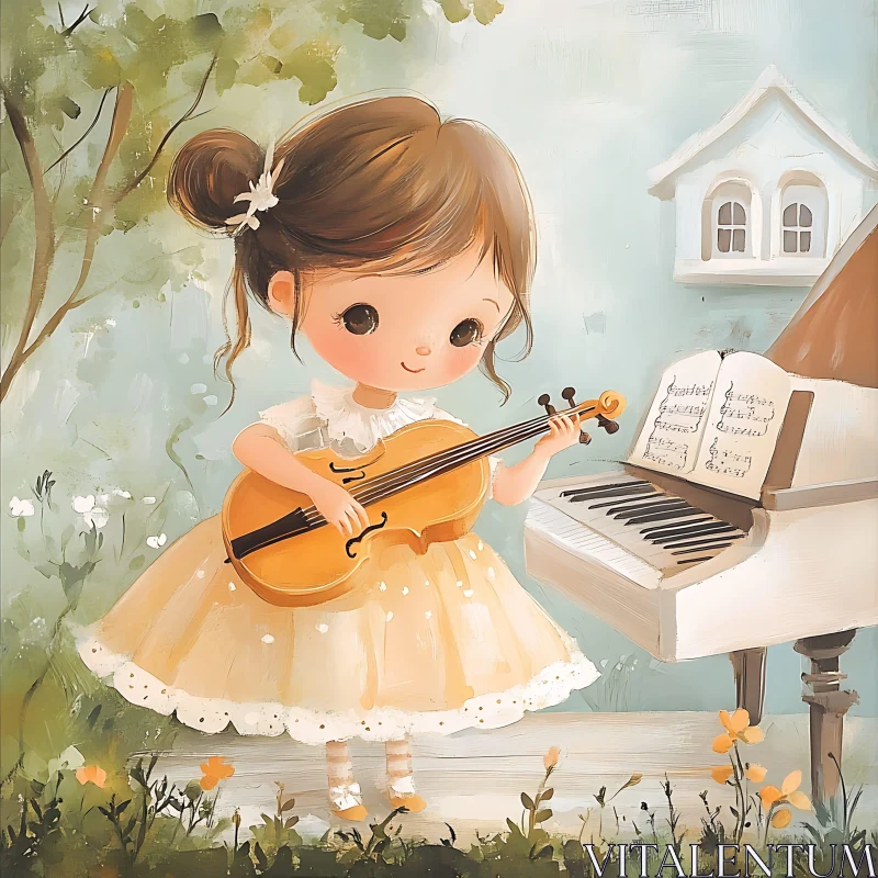 Young Musician in a Garden Setting AI Image