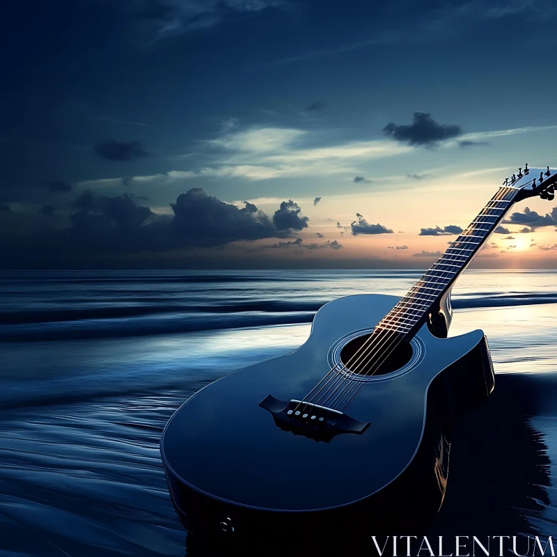 AI ART Peaceful Sunset Guitar Scene