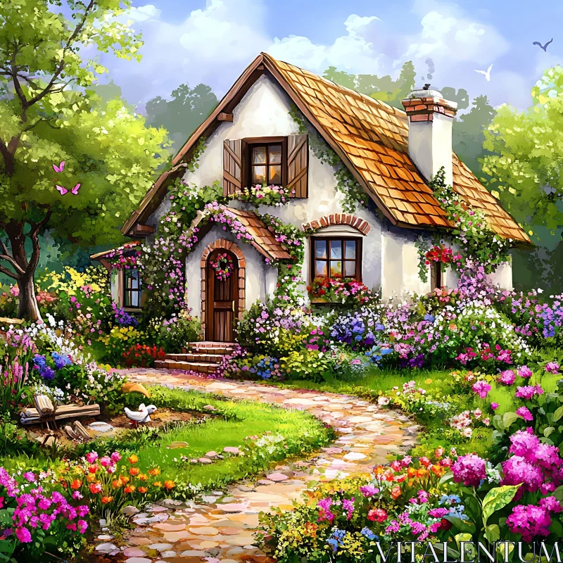 AI ART Picturesque Cottage with Flower Garden