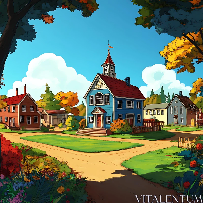 Charming Autumn Village with Historical Architecture AI Image