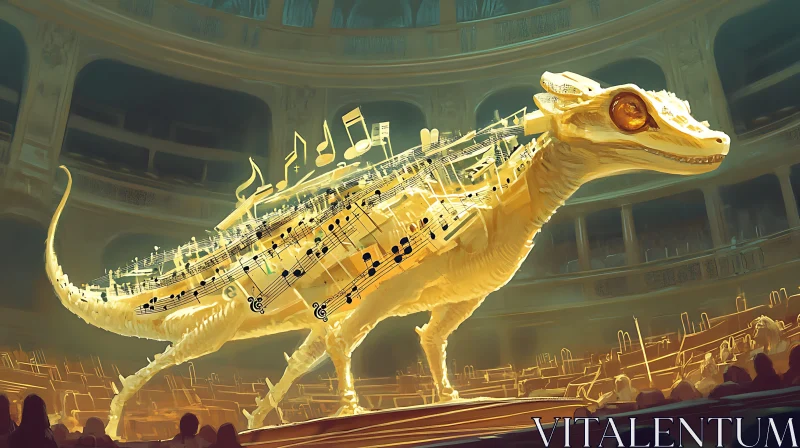 Musical Dinosaur in Grand Concert Setting AI Image