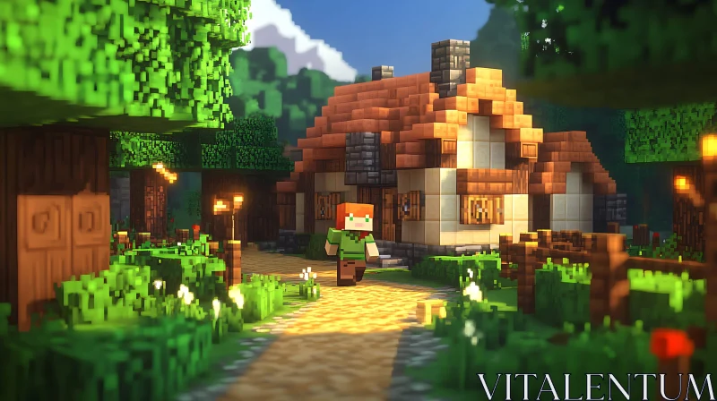 Voxel Minecraft Village Scene AI Image