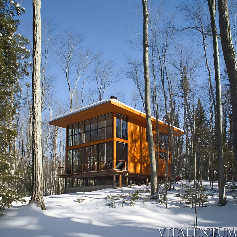 Contemporary Forest House in Snow AI Image