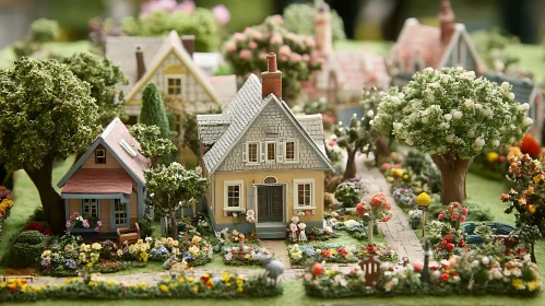 Intricate Miniature Townscape with Colorful Greenery