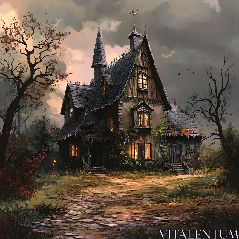 AI ART Gothic Haunted House at Twilight