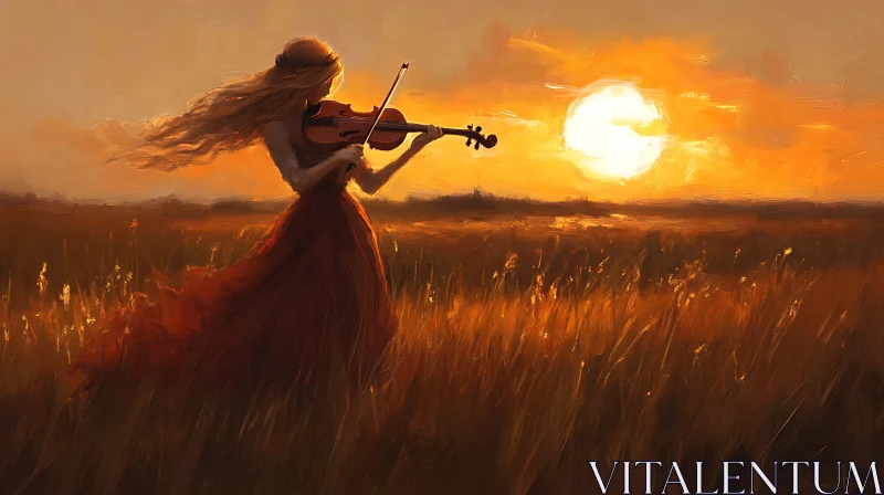 Sunset Serenade: Girl with Violin AI Image