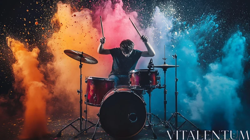 AI ART Creative Drum Performance with Colorful Powder