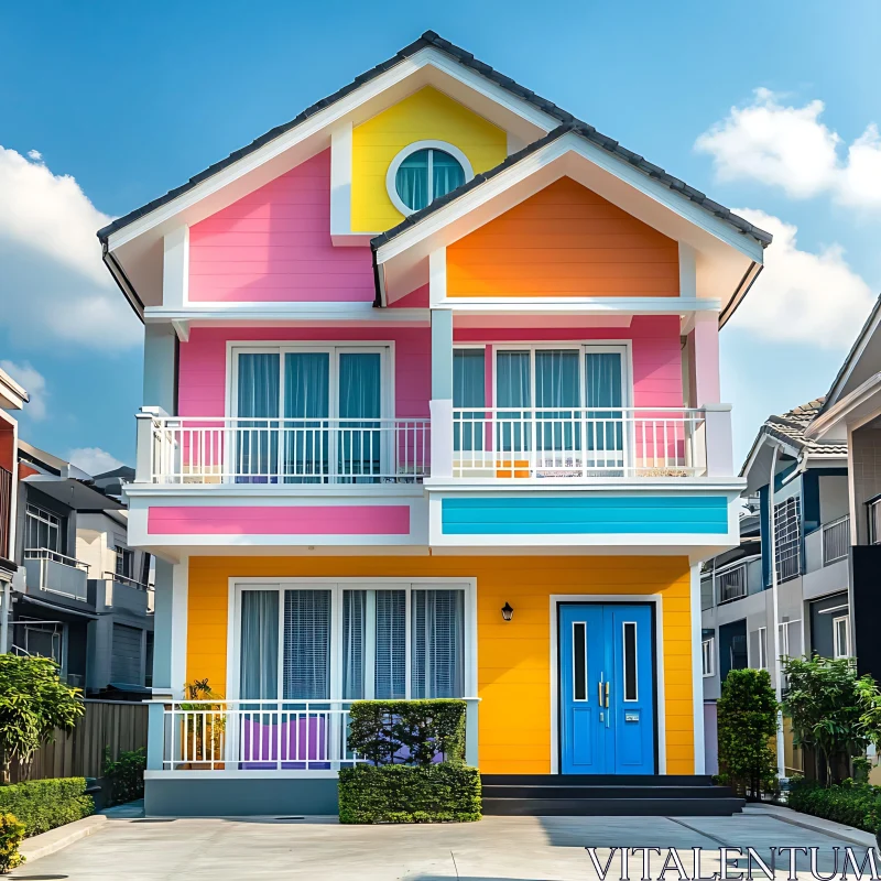 Vibrant Colorful Modern House AI Image