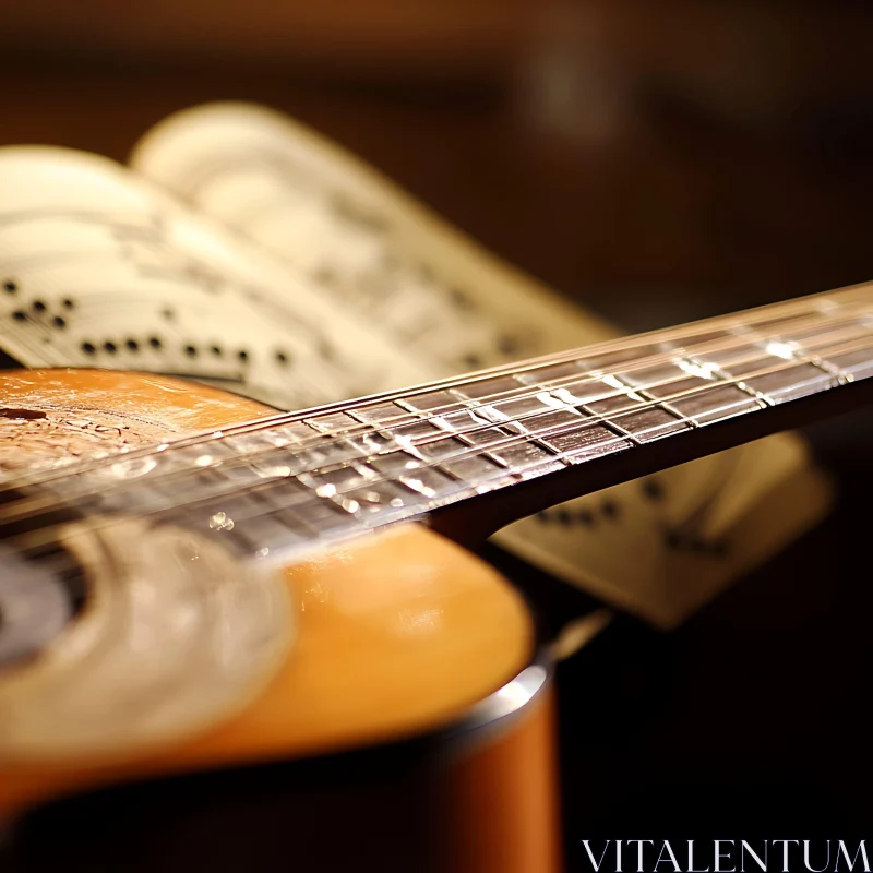 Acoustic Guitar and Sheet Music Close-Up AI Image