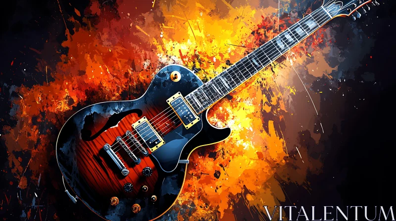 Guitar in Fiery Abstract Art AI Image