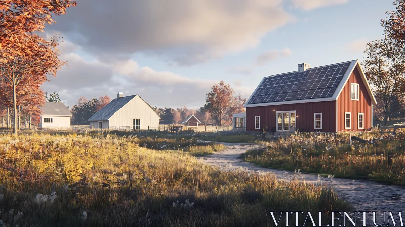 Autumn Countryside with Solar-Powered Homes AI Image