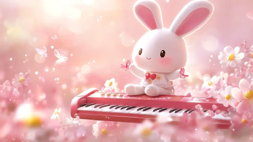 Charming Bunny with Flowers and Butterflies