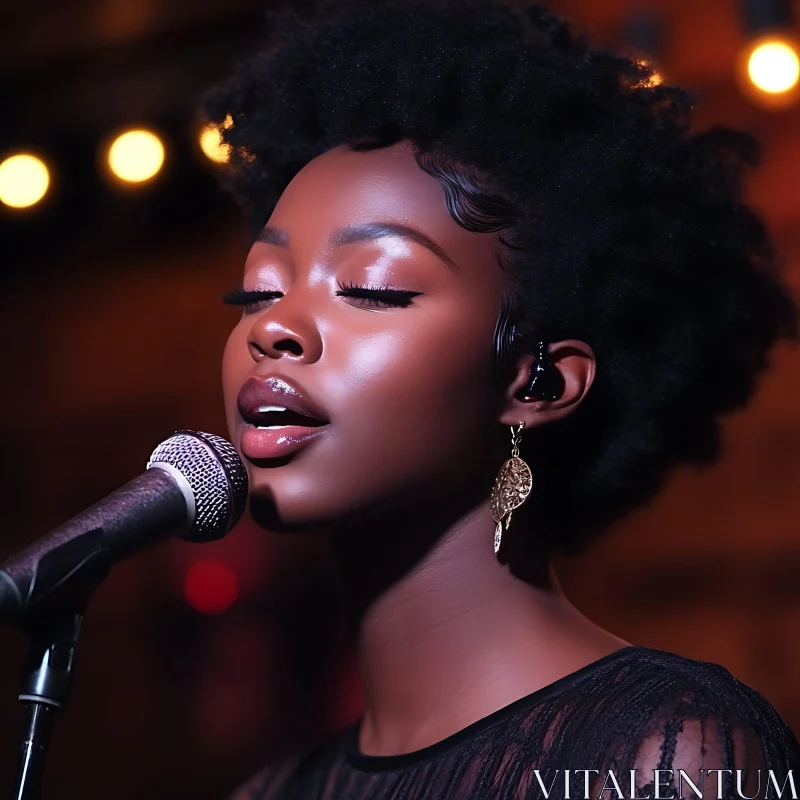 Elegant Woman Singing with Passion