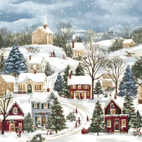 Picturesque Snowy Village Scene During the Christmas Season
