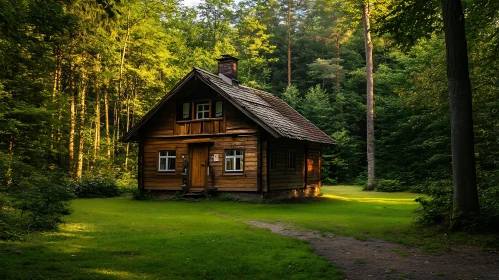Tranquil Wooden Cabin in a Forest