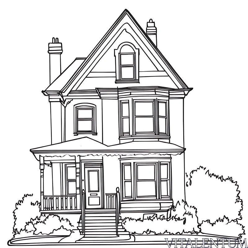 Architectural Line Drawing of Two-Story House AI Image