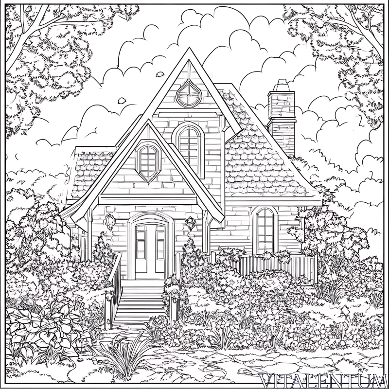 Vintage House Illustration with Garden AI Image