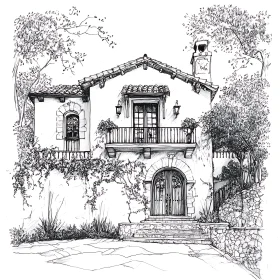 Detailed Pen Sketch of a Charming House