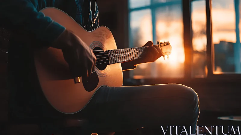 Peaceful Acoustic Guitar at Sunset AI Image