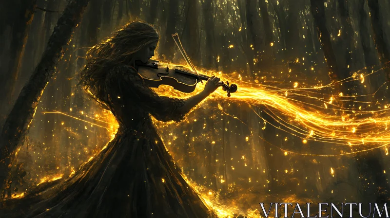 Magical Violin Melody in Enchanted Woods AI Image