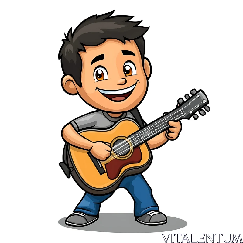 Happy Kid Playing Acoustic Guitar AI Image