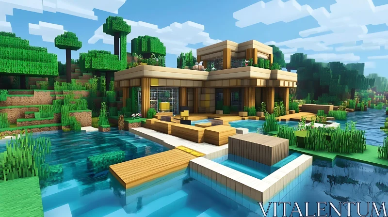 AI ART Modern Lakeside Minecraft House