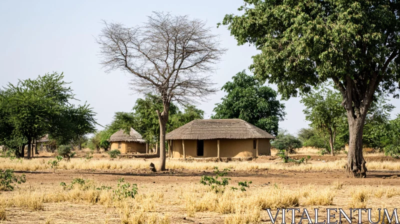 AI ART Peaceful Village Scene with Rustic Huts