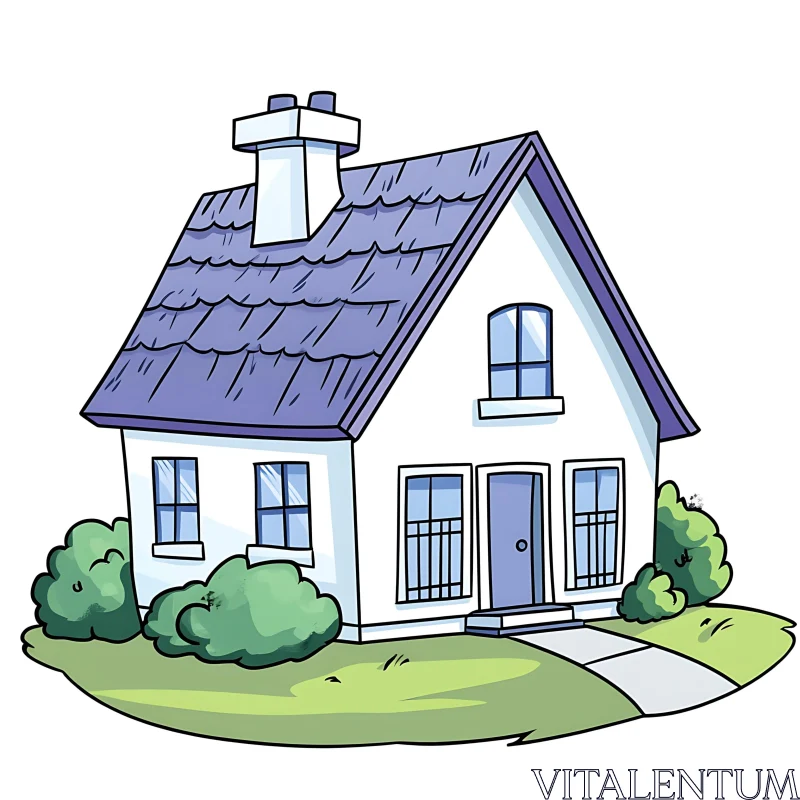 Cute House in Cartoon Style with Chimney and Green Surroundings AI Image