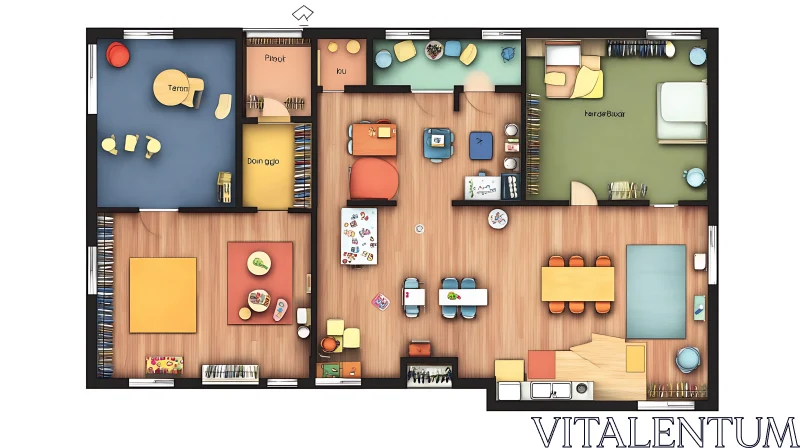 AI ART Vibrant Home Layout with Furnished Rooms