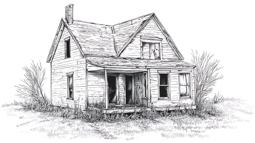 Deserted House Sketch in Black and White