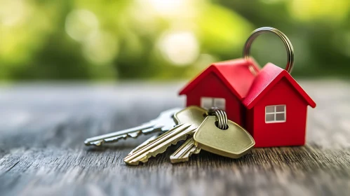 Keys and Miniature Red House Representing Property Ownership