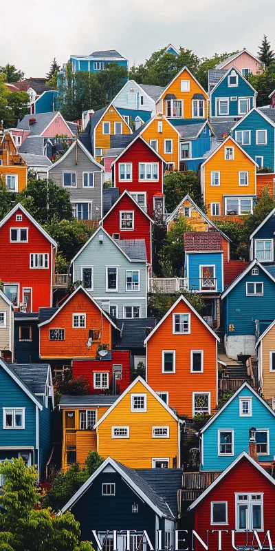 Scenic Hillside of Colorful Houses AI Image