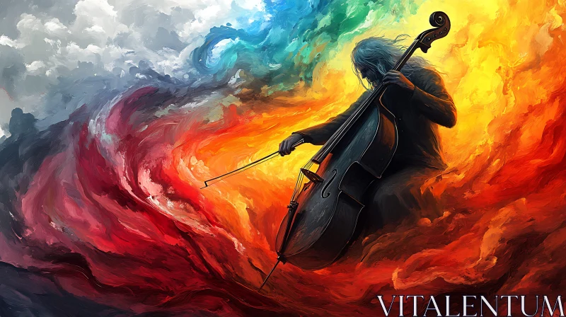 Cello Player in Colorful Abstract Painting AI Image