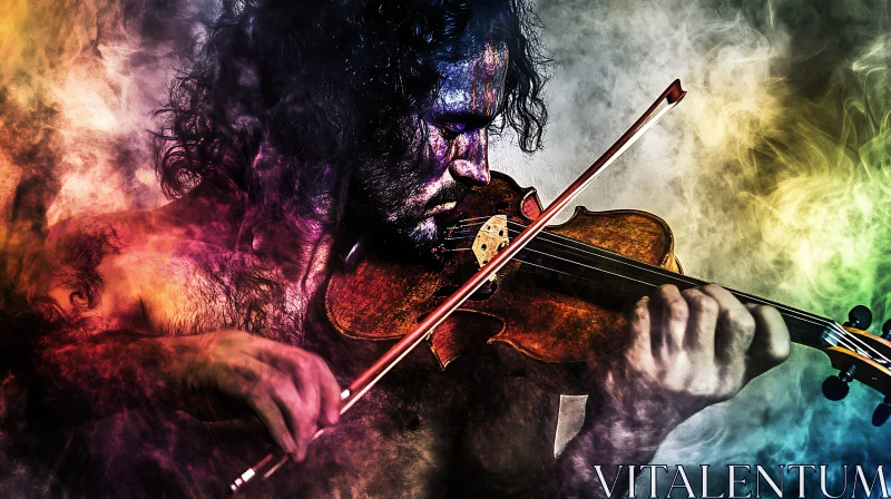 Emotive Violinist in Abstract Colors AI Image