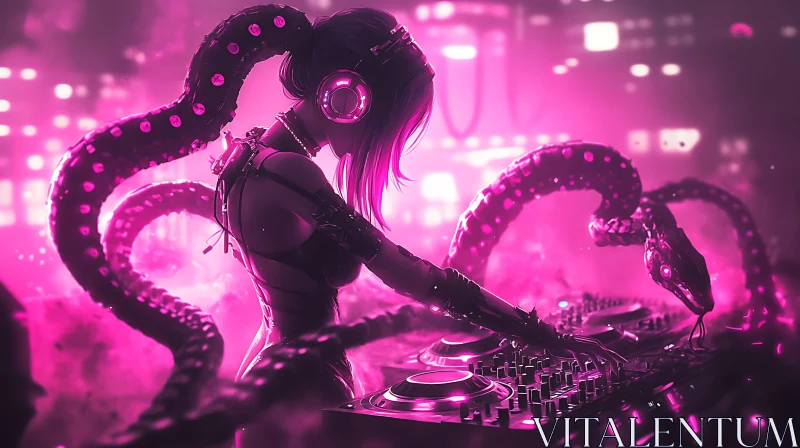 AI ART Cyberpunk DJ in Neon Nightclub