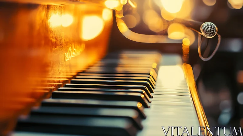 Intimate Close-Up of Piano and Microphone in Golden Light AI Image