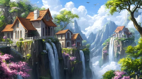 Idyllic Cliffside Living Amidst Waterfalls