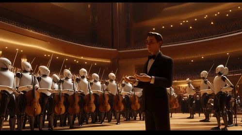 Robotic Orchestra Led by Human Conductor