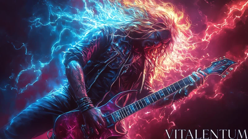 Energetic Rock Guitarist with Intense Stage Presence AI Image