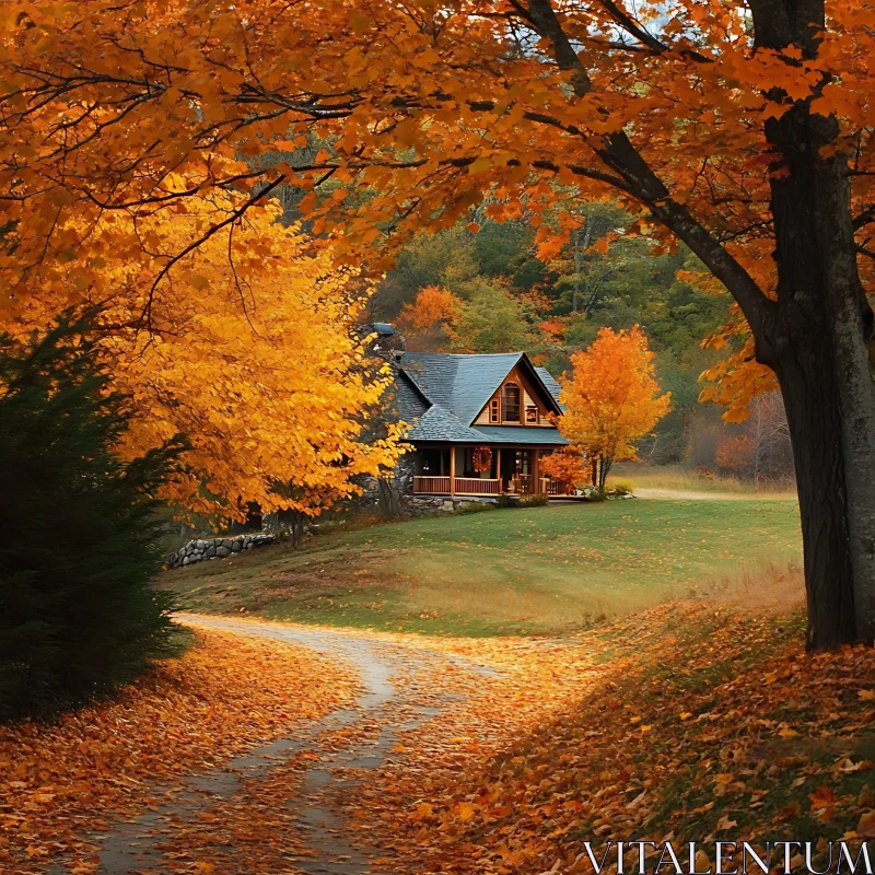 Charming Autumn Cabin in the Woods AI Image