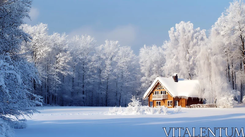 AI ART Snow-Covered Cabin in Quiet Winter Wood