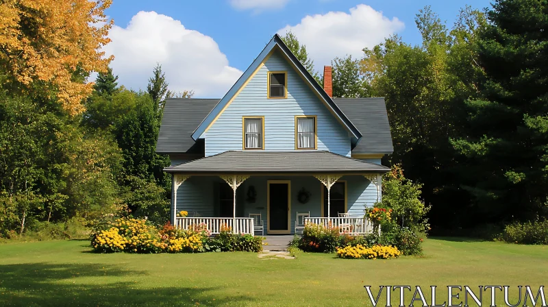 AI ART Picturesque Blue Cottage in a Lush Green Garden