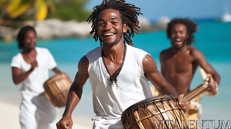 Drumming Festivity at the Beach AI Image