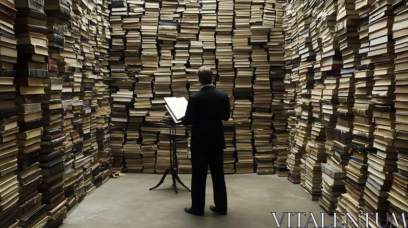 Library Room Filled with Books and a Man Reading AI Image