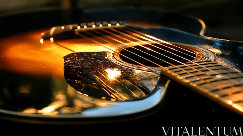 Sunlight on Acoustic Guitar Close-up AI Image