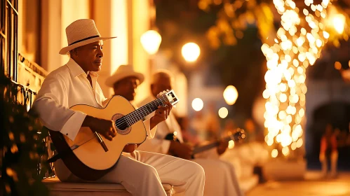 Street Musicians Illuminated by Evening Lights