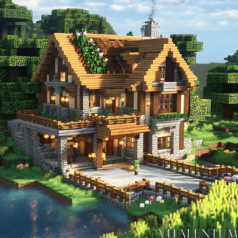 Intricate Minecraft Architecture in Nature AI Image